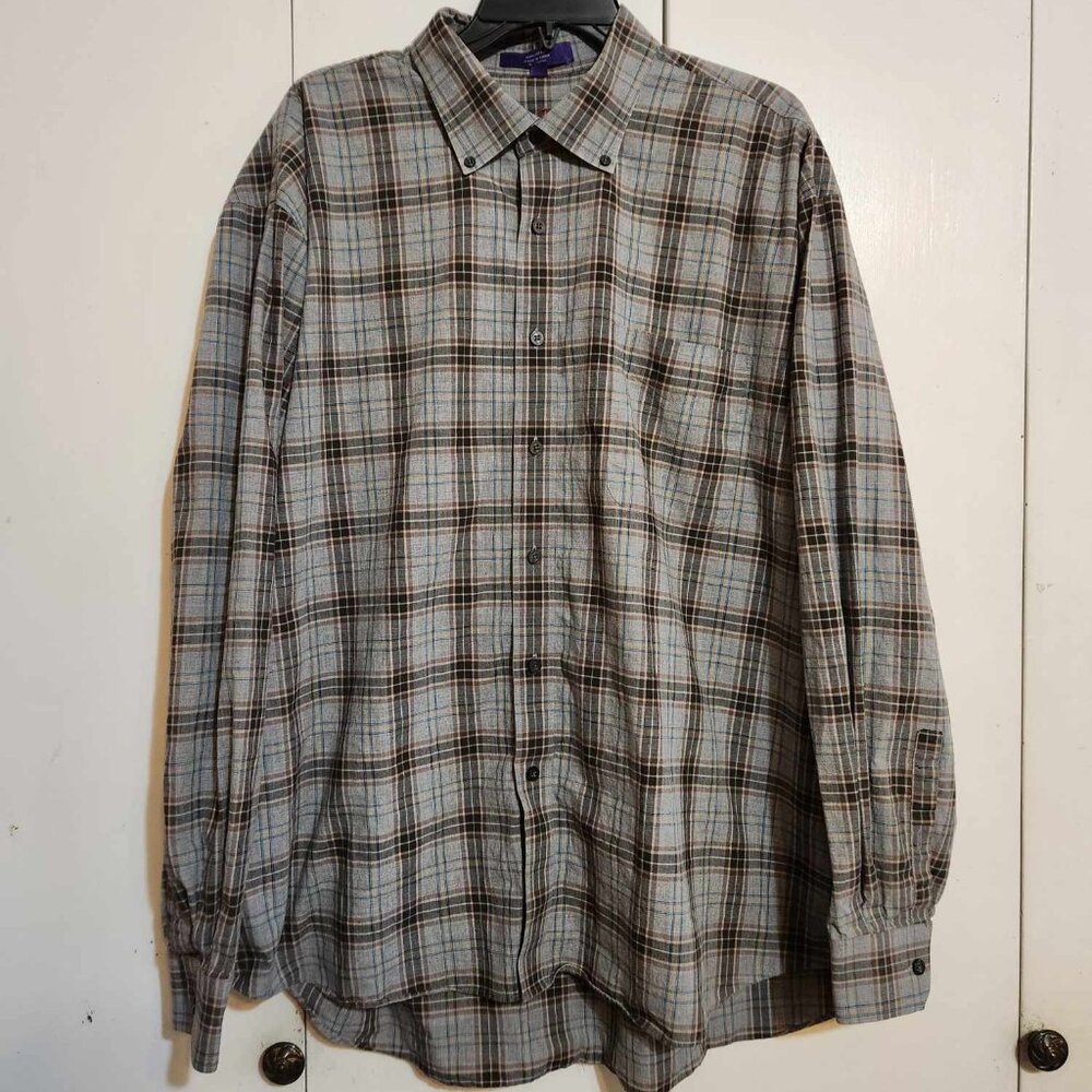XXL Alan Flusser Multi-Color Plaid Casual Long Sleeve Button Down Cotton Shirt